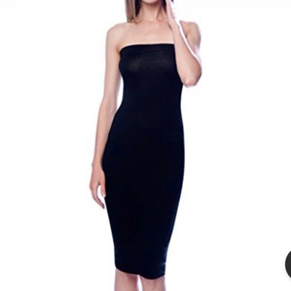 DNA Couture Tube Top MIDI Length Bodycon Black Dress